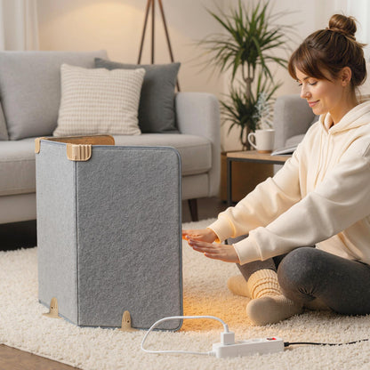 3-Fold Under Desk Space Heater with 3-Level Thermostat 4H Timer and Tip-Over Protection-Beige