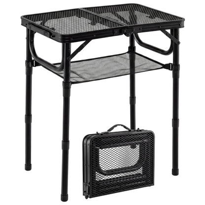 Black 3-height folding picnic table with large storage net and handle, outdoor camping furniture by Wilsons Home Store