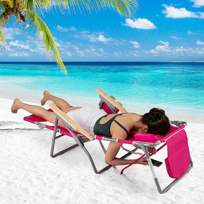 Foldable peach beach chair with footrest and adjustable backrest, outdoor patio furniture by Wilsons Home Store.