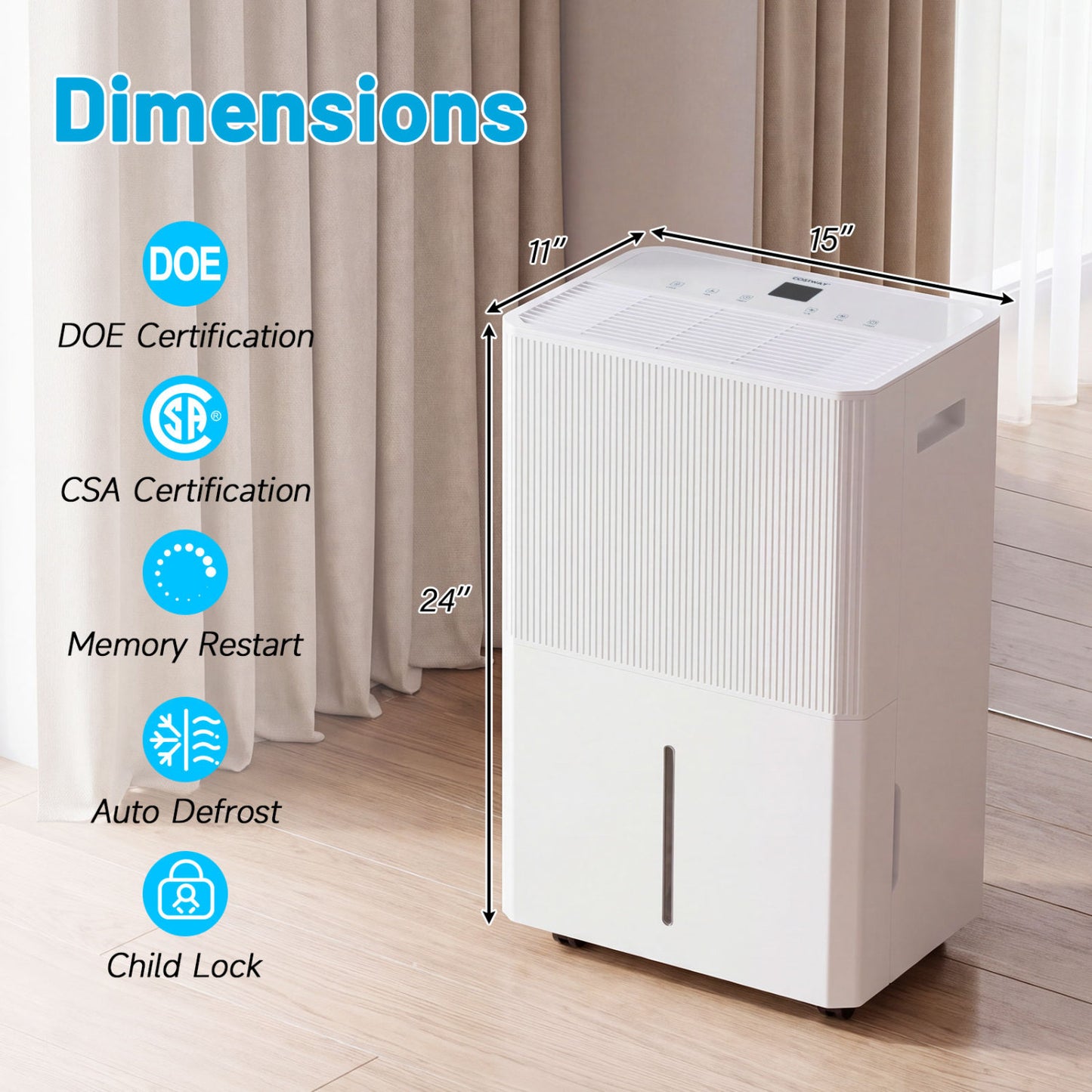3 Modes Dehumidifier with Drain Hose and LED Display for 6500 Sq.Ft Home-White