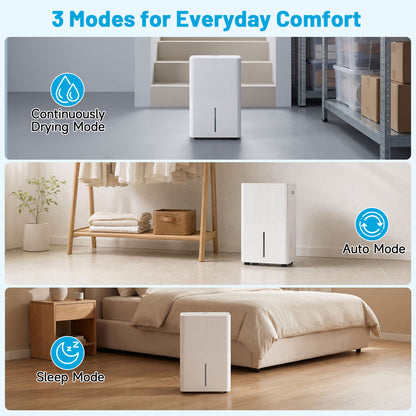 3 Modes Dehumidifier with Drain Hose and LED Display for 6500 Sq.Ft Home-White