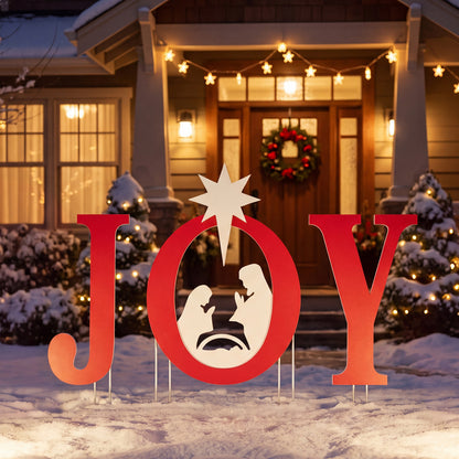 3 PCS JOY Nativity Christmas Yard Sign Set with Angels for Garden-Red