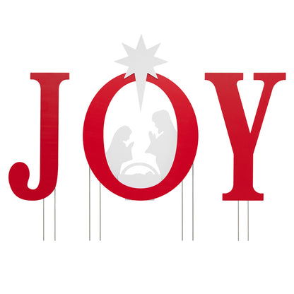 3 PCS JOY Nativity Christmas Yard Sign Set with Angels for Garden-Red