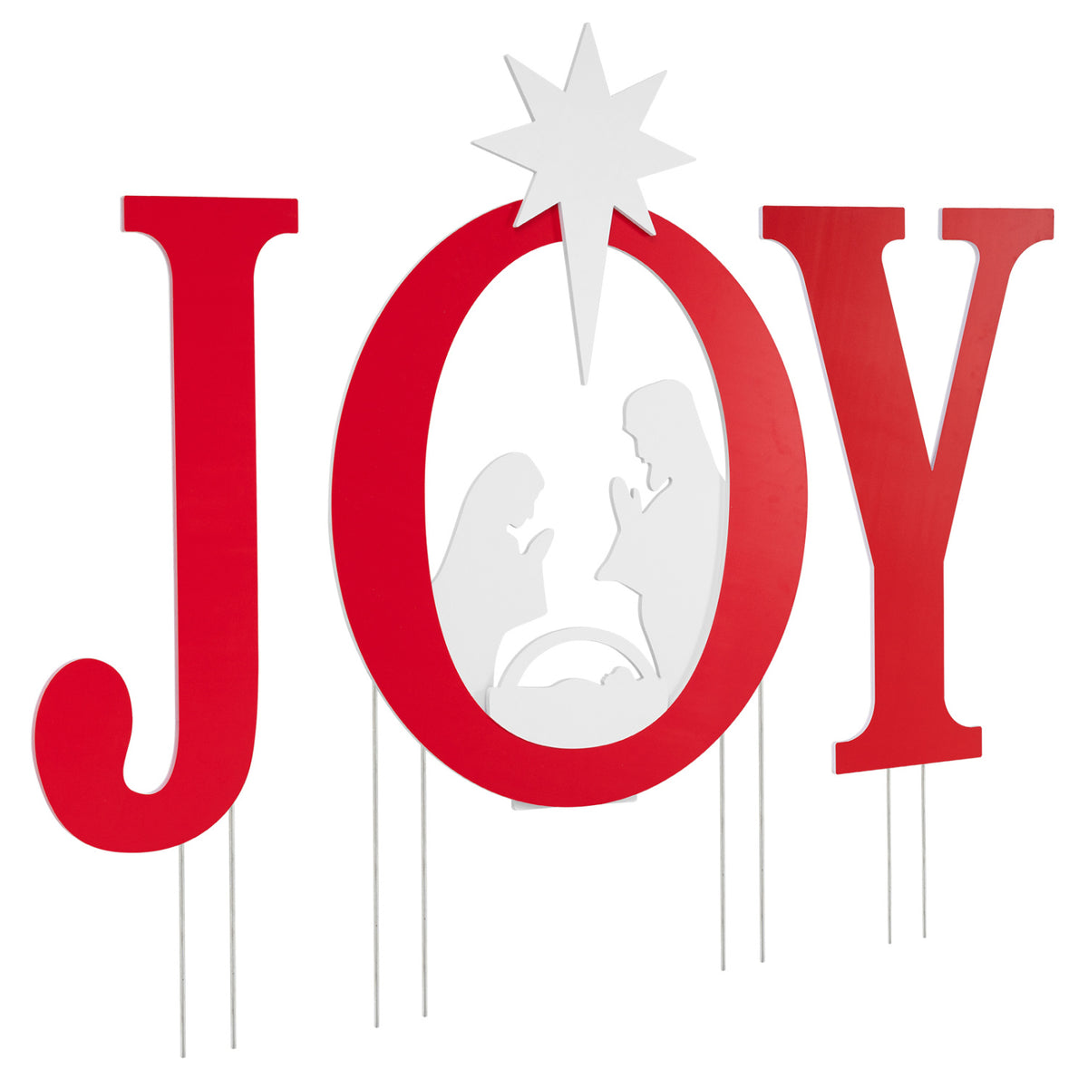 3 PCS JOY Nativity Christmas Yard Sign Set with Angels for Garden-Red