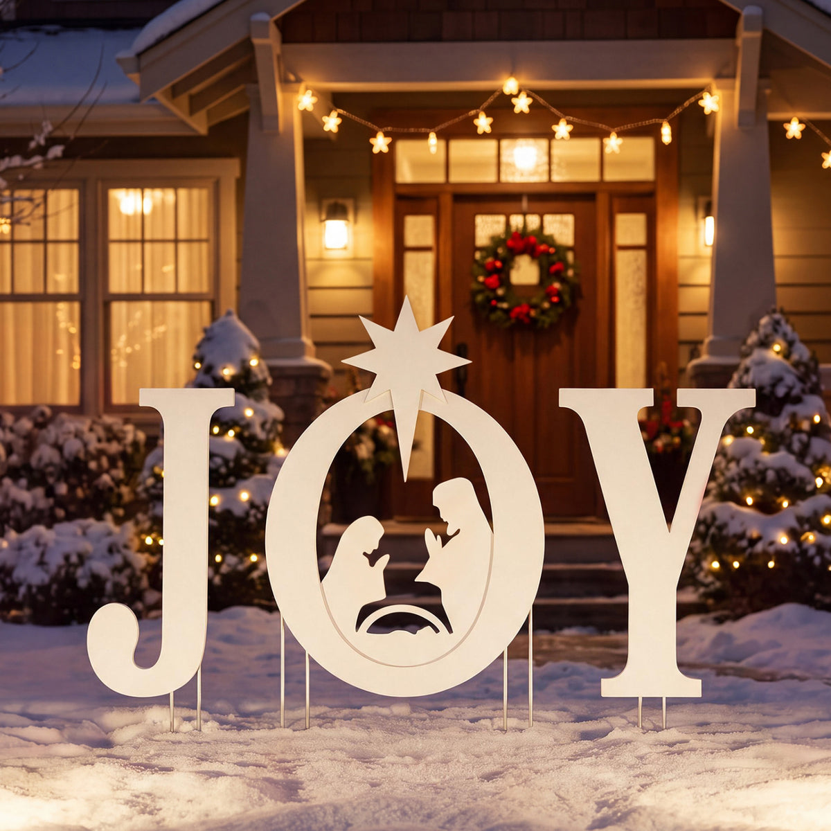3 PCS JOY Nativity Christmas Yard Sign Set with Angels for Garden-Red