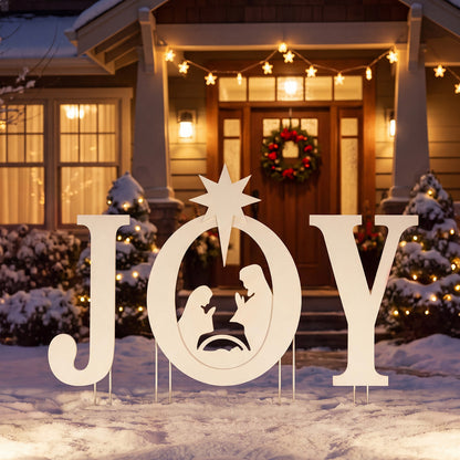 3 PCS JOY Nativity Christmas Yard Sign Set with Angels for Garden-Red