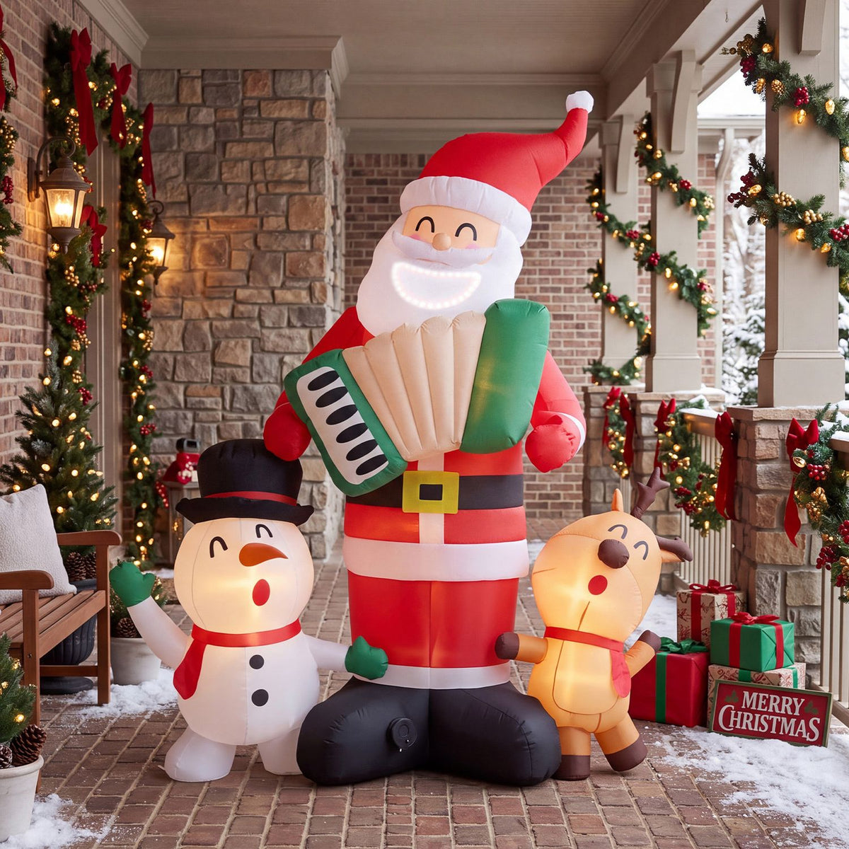 3-Pack 8 FT Inflatable Christmas Decorations with Snowman Reindeer and Built-in Music for Lawn Yard