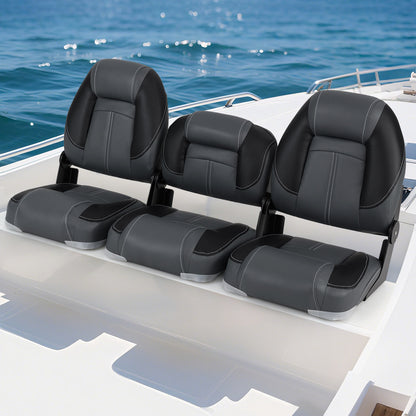 3-Pack Folding Boat Seats with 28D Soft Sponge Padding-Black