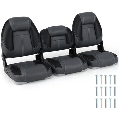3-Pack Folding Boat Seats with 28D Soft Sponge Padding-Black