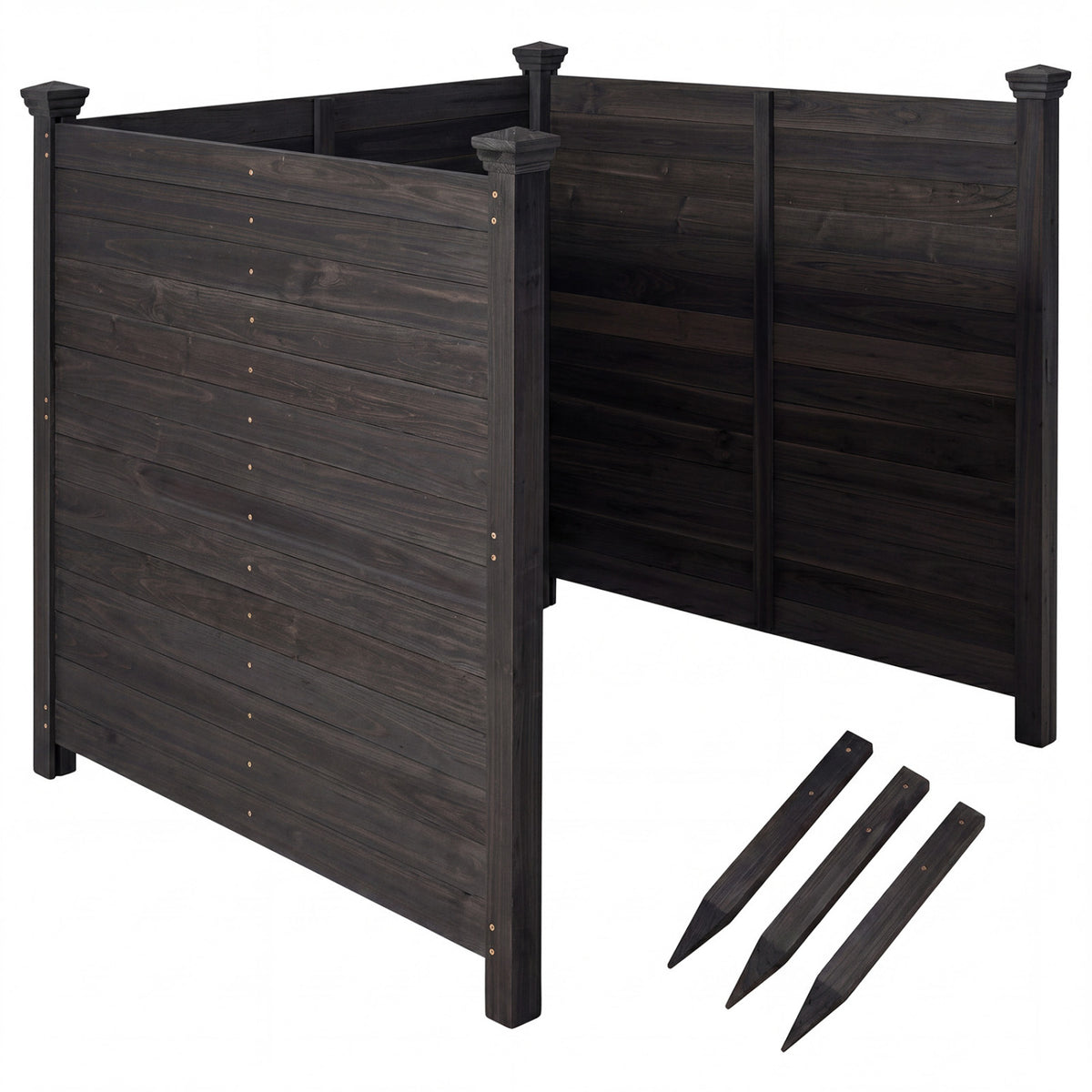 Black 3-panel outdoor privacy fence screen by Wilsons Home Store, ideal for air conditioner privacy in outdoor spaces.