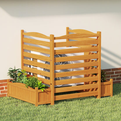 3-Panel Wood Air Conditioner Fence with Planter Box Freestanding Privacy Screen-Yellow