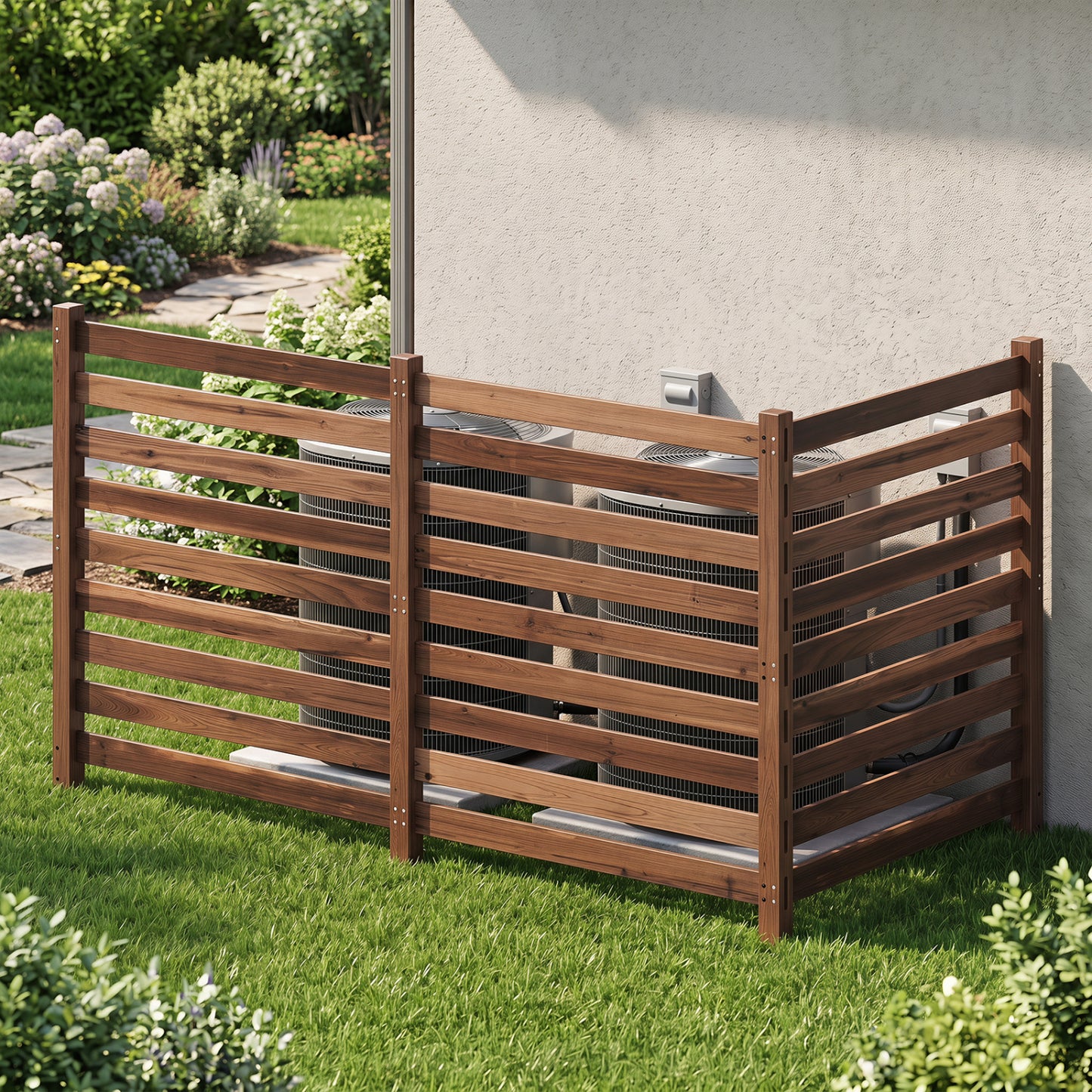 3-Panel Wooden Outdoor Privacy Fence with Ground Stakes-Black