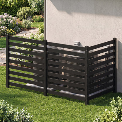 3-Panel Wooden Outdoor Privacy Fence with Ground Stakes-Black