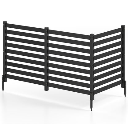 3-Panel Wooden Outdoor Privacy Fence with Ground Stakes-Black