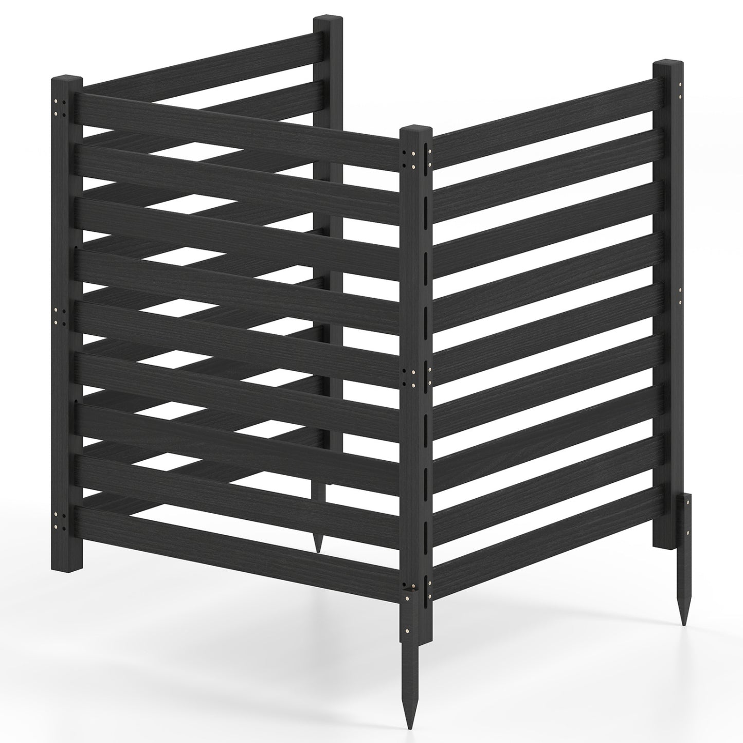 3-Panel Wooden Outdoor Privacy Fence with Ground Stakes-Black