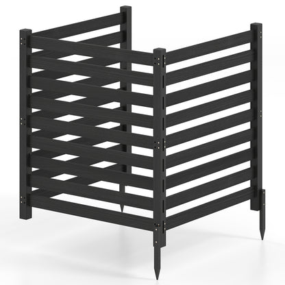 3-Panel Wooden Outdoor Privacy Fence with Ground Stakes-Black
