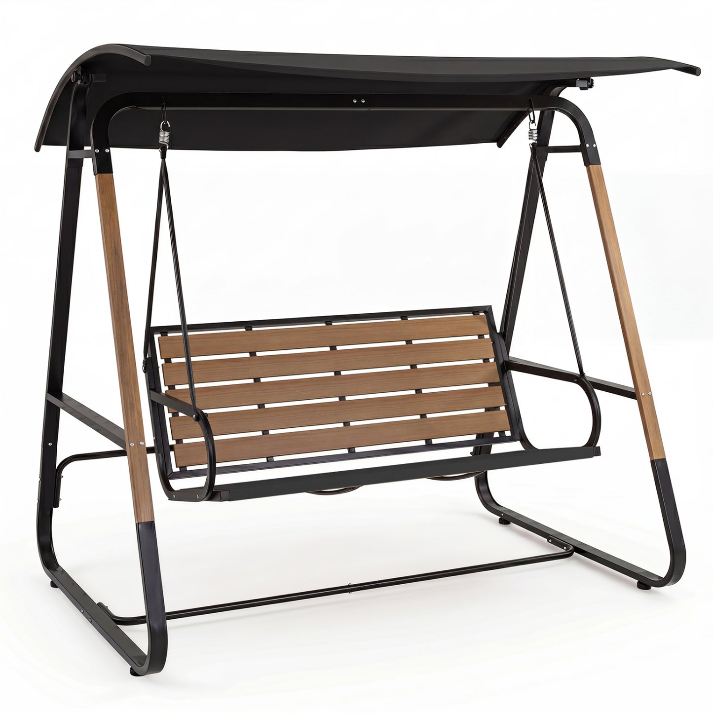 3-Person Porch Swing  Outdoor Swing with Adjustable Canopy-Beige