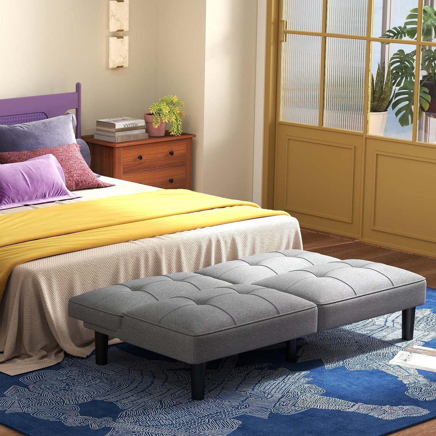 3-Piece Bedroom Bundle: Bedside Table with 3 Drawers+Modern Accent Chair+Convertible Folding Futon Sofa Bed