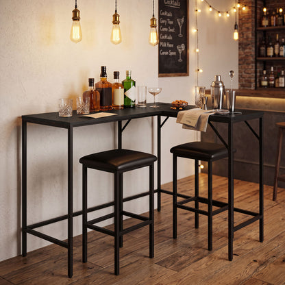 Black 3-piece convertible L-shaped kitchen table and chairs set with built-in USB, Type-C outlets, and a modern dining room design.
