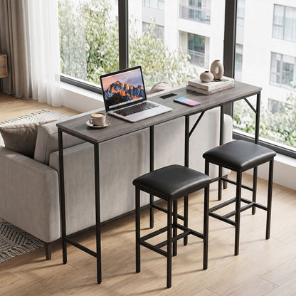 Black 3-piece convertible L-shaped kitchen table and chair set with built-in 2 AC outlets, USB, and Type-C ports by Wilsons Home Store