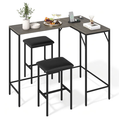 Black 3-piece convertible L-shaped kitchen table and chairs set with USB, Type-C ports, and 2 AC outlets, from Wilsons Home Store.