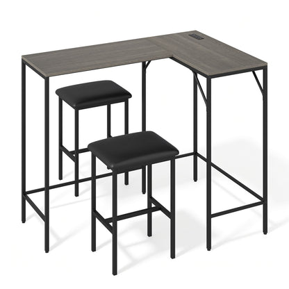 Black 3-piece convertible L-shaped kitchen table and chairs set with built-in USB, Type-C ports, and dual AC outlets by Wilsons Home Store