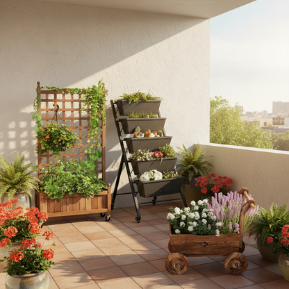 3-Piece Decorative Garden Ensemble: Mobile Planters for a Lush Oasis