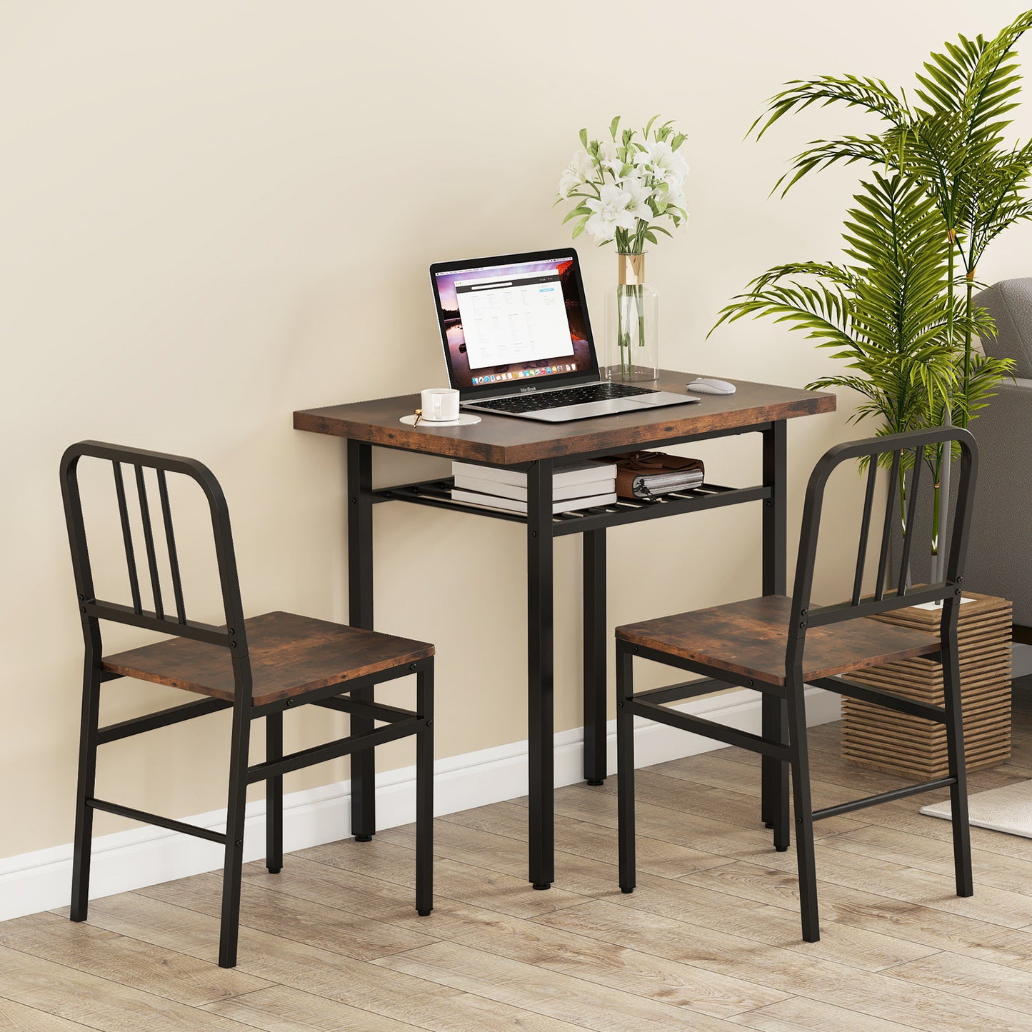 3-Piece Dining Table Set with Rectangular Kitchen Table and 2 Chairs-Gray