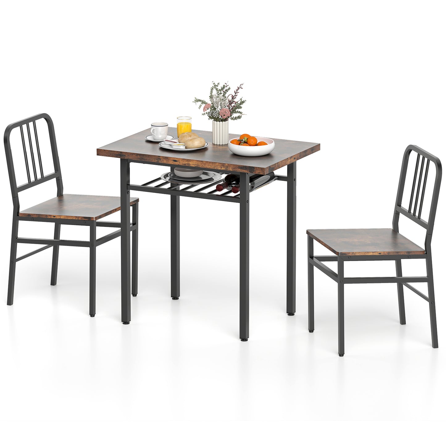 3-Piece Dining Table Set with Rectangular Kitchen Table and 2 Chairs-Gray