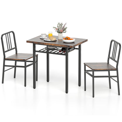 3-Piece Dining Table Set with Rectangular Kitchen Table and 2 Chairs-Gray