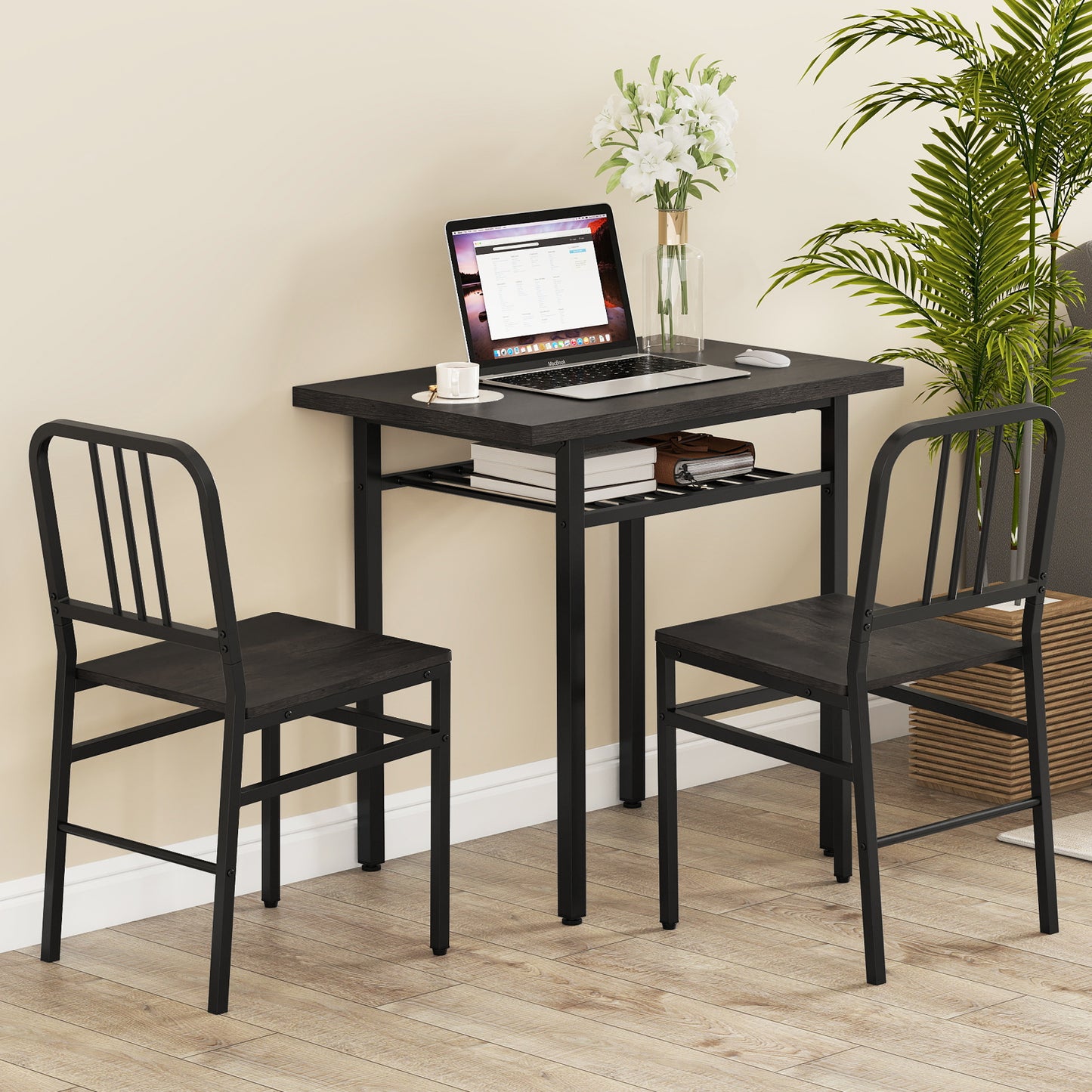 3-Piece Dining Table Set with Rectangular Kitchen Table and 2 Chairs-Gray