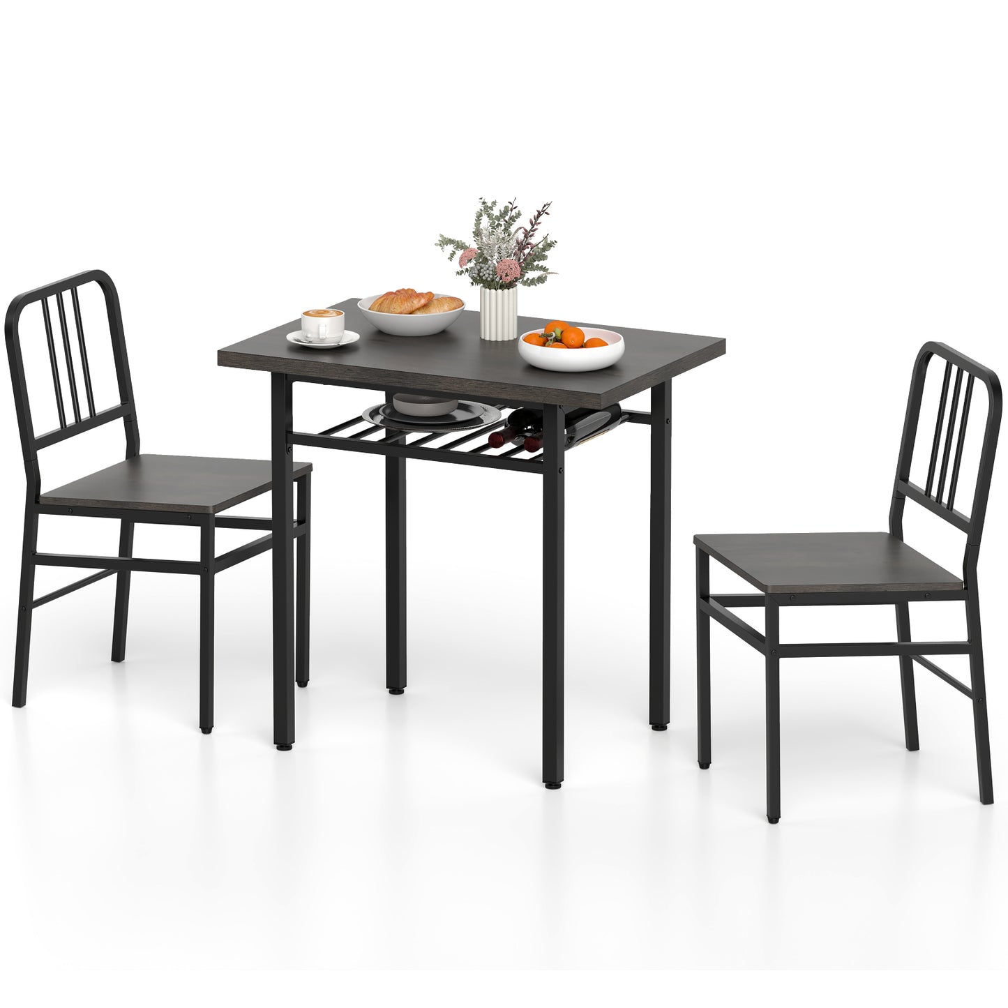3-Piece Dining Table Set with Rectangular Kitchen Table and 2 Chairs-Gray