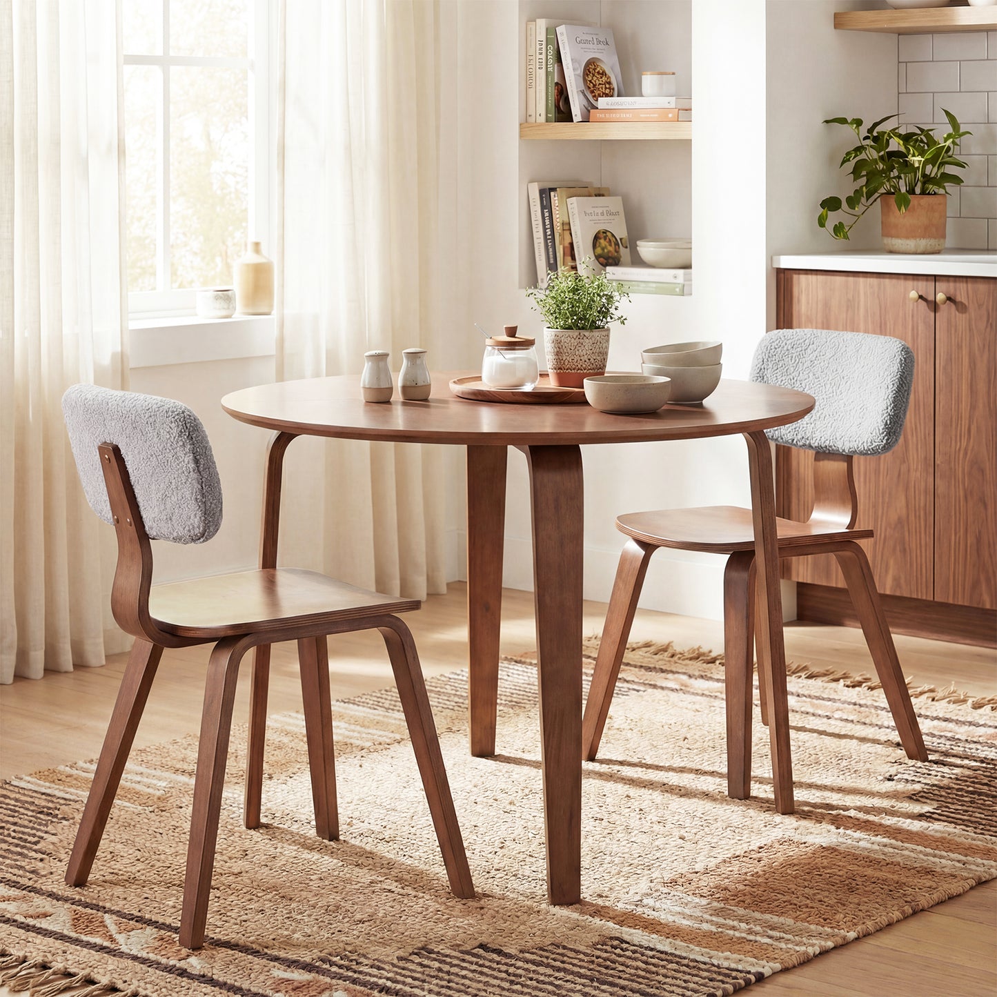 3 Piece Dining Table Set with 2 Padded Dining Chairs and Rubber Wood Table-Natural