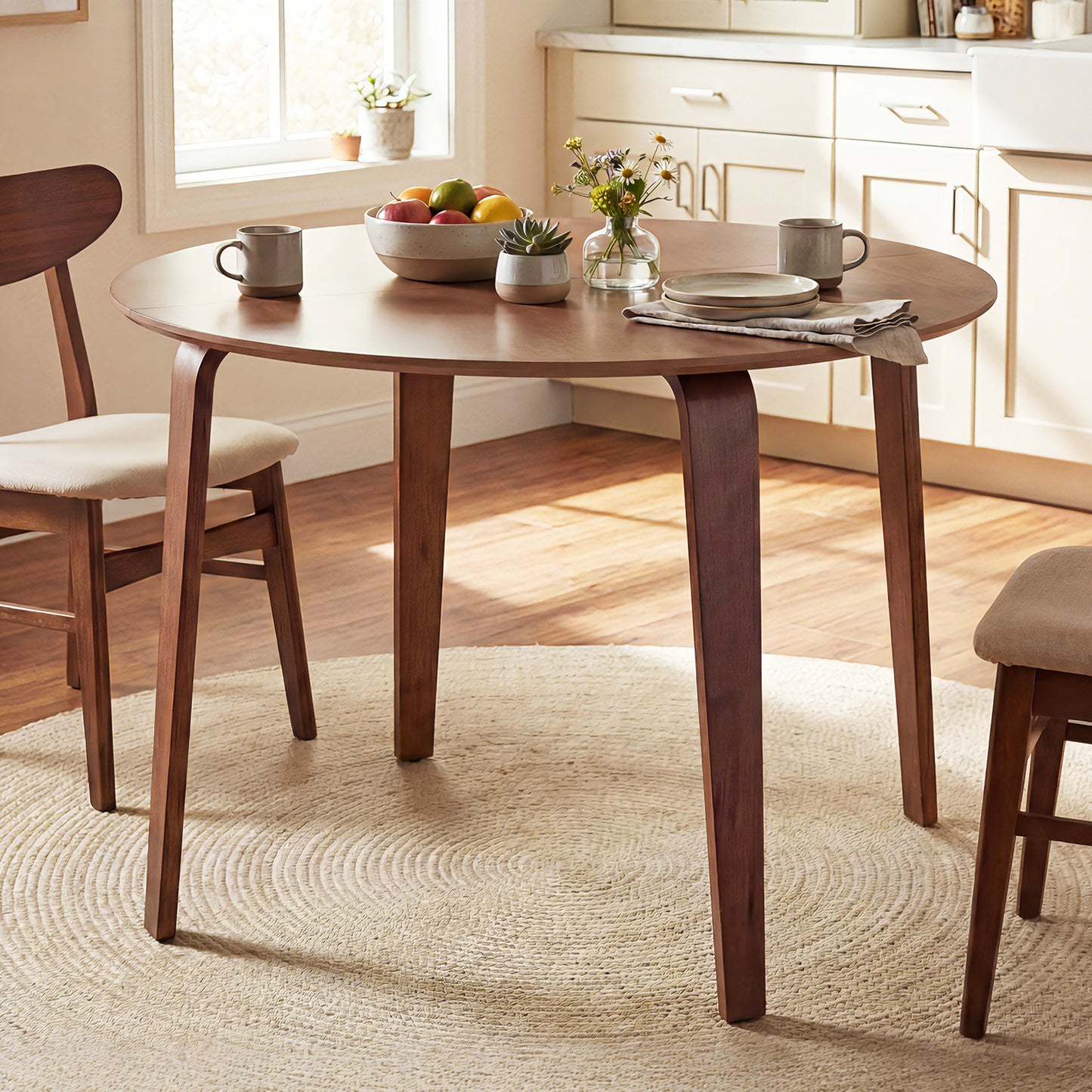 3 Piece Dining Table Set with 2 Padded Dining Chairs and Rubber Wood Table-Natural