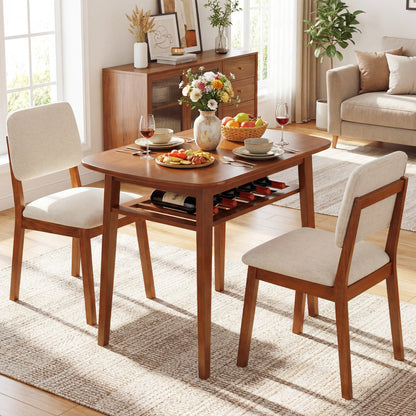 3-Piece Dining Table Set for 2 with Upholstered Chairs-Cherry
