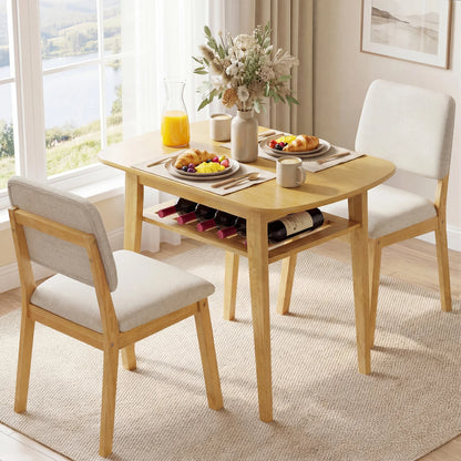 3-Piece Dining Table Set for 2 with Upholstered Chairs-Cherry