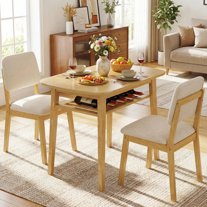 3-Piece Dining Table Set for 2 with Upholstered Chairs-Cherry
