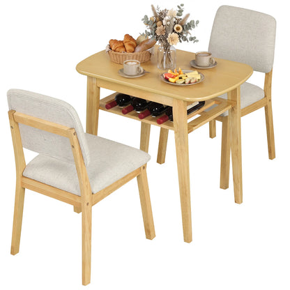 3-Piece Dining Table Set for 2 with Upholstered Chairs-Cherry