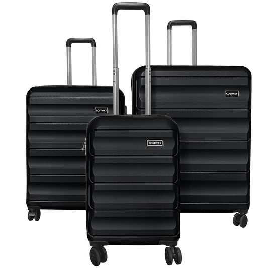 3-Piece Hardside Luggage Set 20/24/28 Inch Lightweight Hardside Suitcases-Black