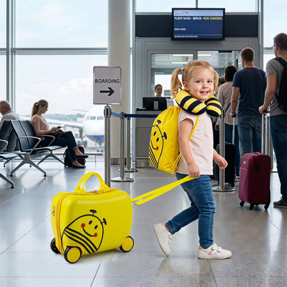 3-Piece Kids Carry-on Luggage Set with Headrest and Backpack for Travel-Yellow