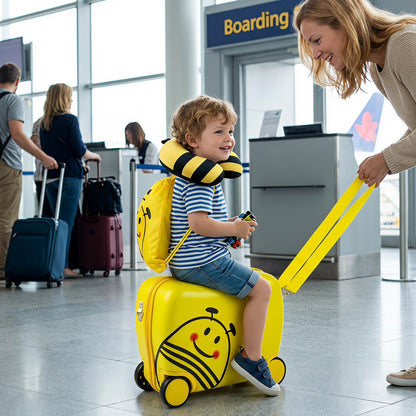 3-Piece Kids Carry-on Luggage Set with Headrest and Backpack for Travel-Yellow