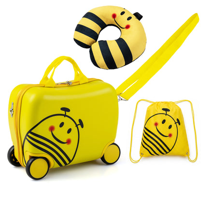 3-Piece Kids Carry-on Luggage Set with Headrest and Backpack for Travel-Yellow