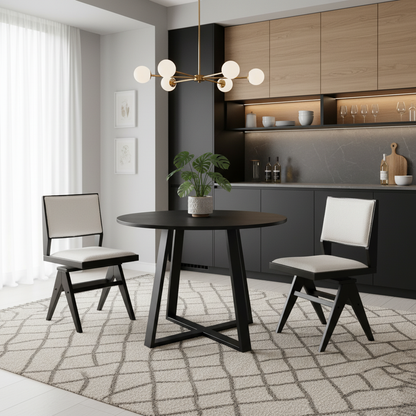 3-Piece Mid-Century Dining Set with 36” Round Pedestal Table and 2 Swivel Sherpa Upholstered Chairs