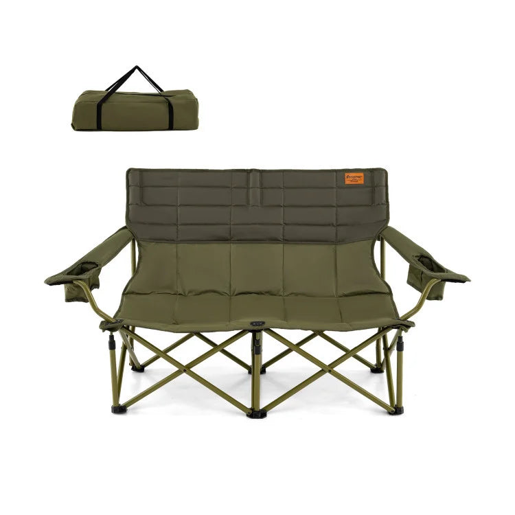 Outdoor camping bundle with a pop-up canopy tent, 20-quart cooler, and oversized loveseat for outdoor adventures.