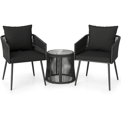 3-Piece Outdoor Furniture Set with Cushions for Porch Garden-Black
