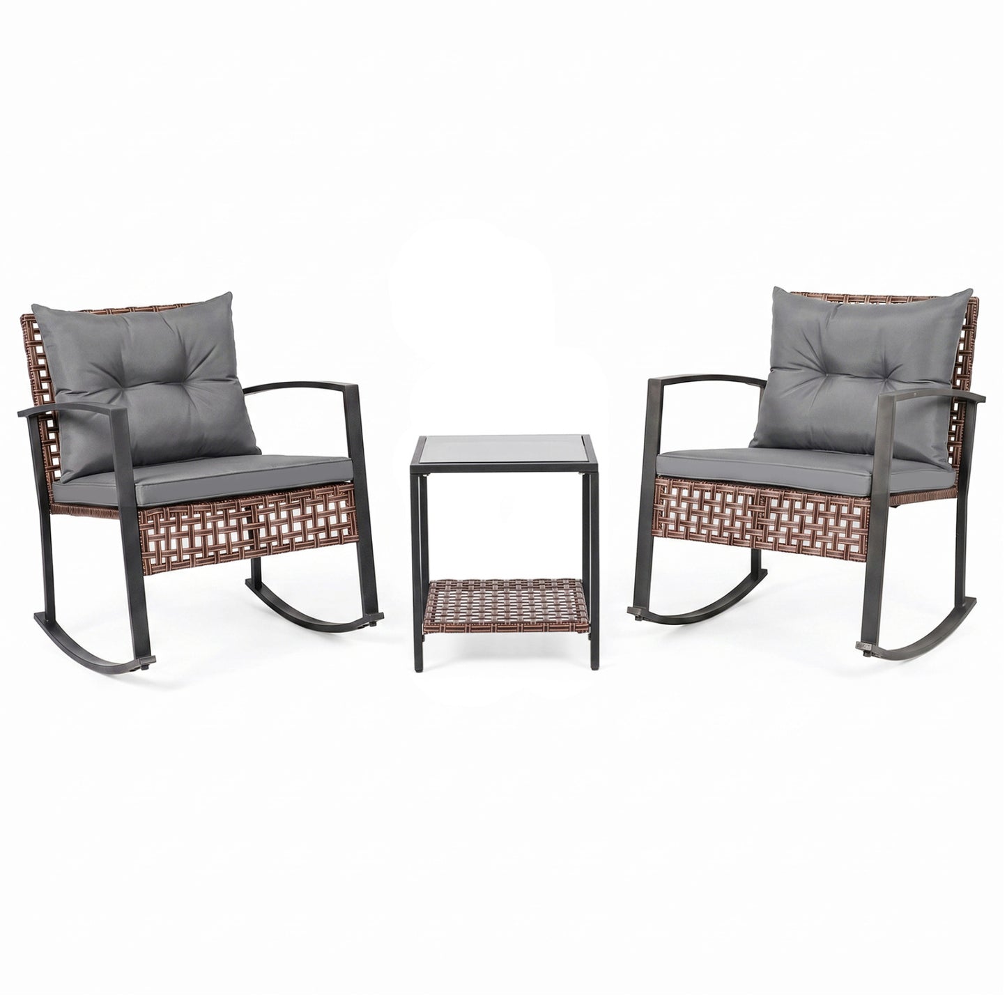 3-Piece Outdoor Rocking Chair Set-Gray