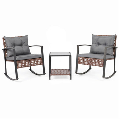 3-Piece Outdoor Rocking Chair Set-Gray