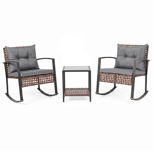 3-Piece Outdoor Rocking Chair Set-Gray