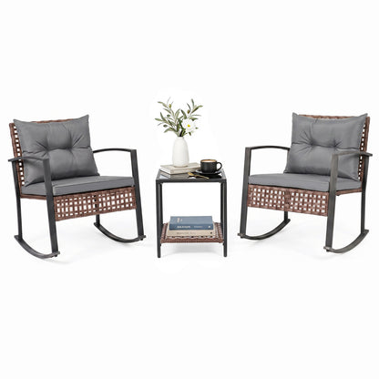 3-Piece Outdoor Rocking Chair Set-Gray