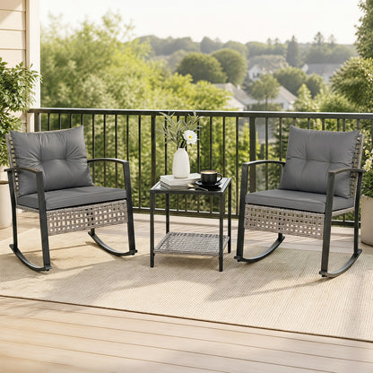 3-Piece Outdoor Rocking Chair Set for Garden-Gray